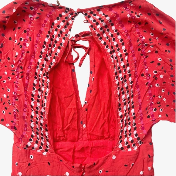 Free People Coryn Coral Orange Print Long Sleeve Dress, sz 0 - Picture 11 of 14